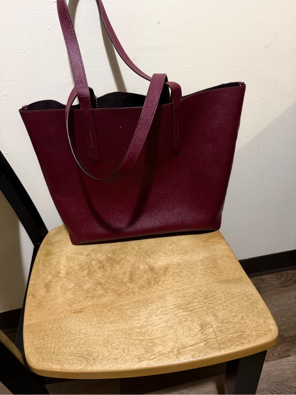 Coach Burgundy Leather Tote with Multicolor Logo - Picture 2 of 3
